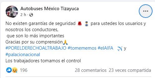 Para exigir seguridad, paran labores transportistas de Tizayuca, Hidalgo