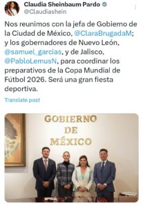 La presidenta Claudia Sheinbaum afina con gobernadores los preparativos para el Mundial 2026. 