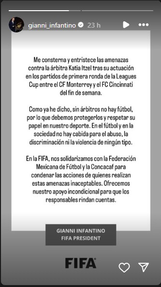 Presidente de FIFA ofrece apoyo a Katia Itzel García