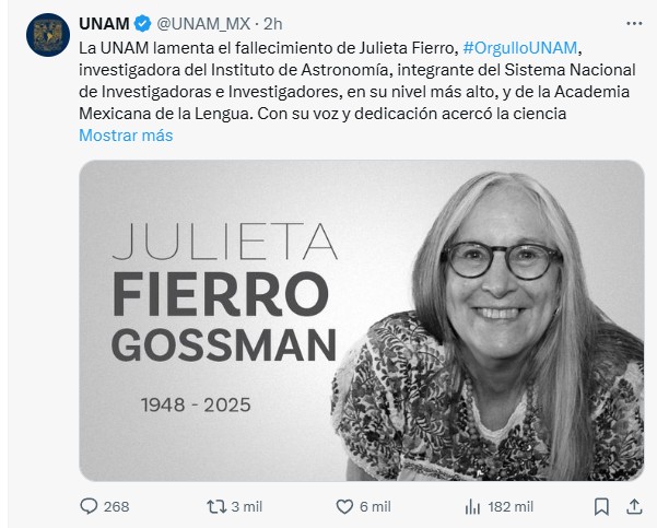 Fallece Julieta Fierro, física y astrónoma de la UNAM