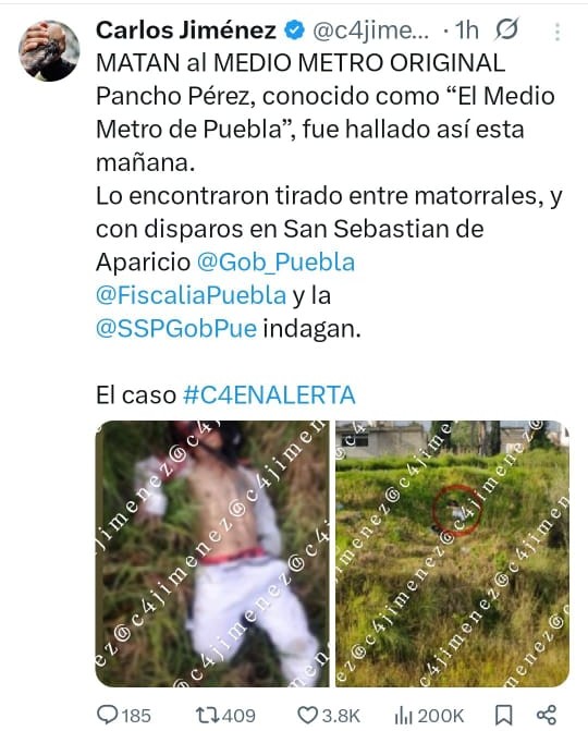 “Medio Metro” es hallado sin vida en barranca de Puebla