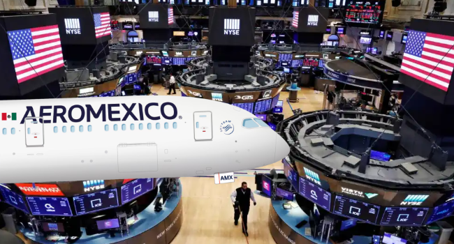Aeroméxico celebra su enliste en la bolsa de New York.