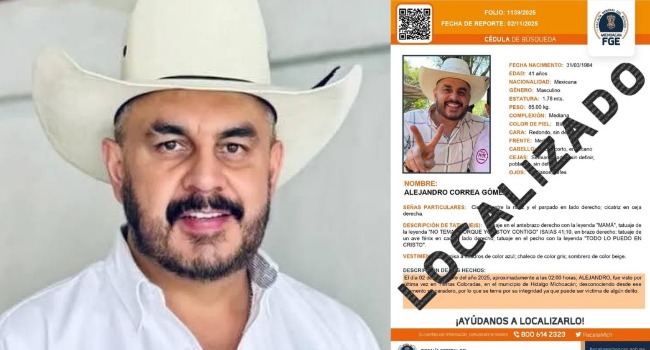 Localizan con vida a ex alcalde de Zinapécuaro, Michoacán, tras cuatro días desaparecido