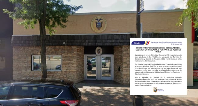 Ecuador afirma que un agente de ICE intentó entrar a su Consulado en Minneapolis.