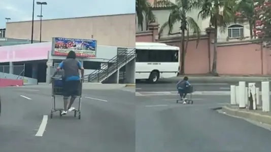 ¡Adrenalina pura! A pesar del peligro, joven se desplaza a toda velocidad en carrito de supermercado por Culiacán