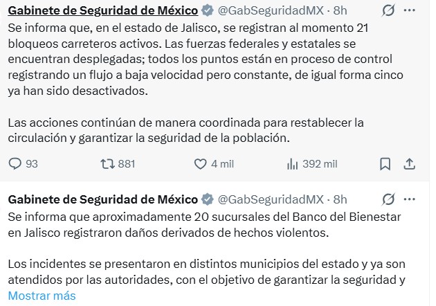 México "en plena normalidad" tras abatimiento de El Mencho, dice Sheinbaum...