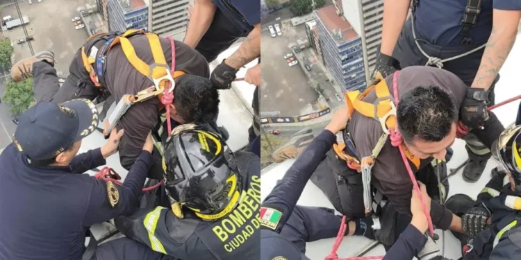 Limpiavidrios paraliza Reforma, queda suspendido del piso 34 del hotel St. Regis