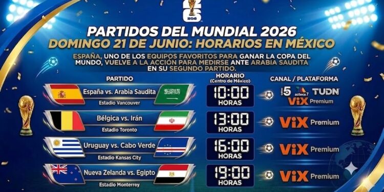 ¿Qué partidos del Mundial 2026 se juegan este 21 de junio?