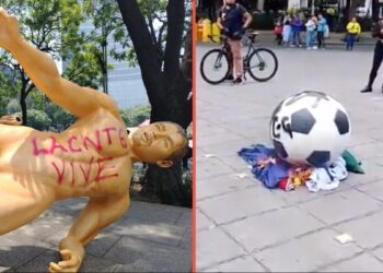 Protesta de la CNTE escala: derriban y queman estatuas del Mundial 2026 en Reforma