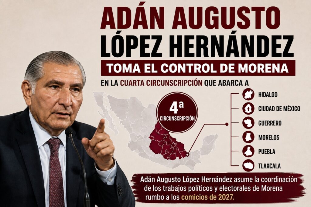 Adán Augusto toma el control de Morena en Hidalgo rumbo al choque electoral de 2027