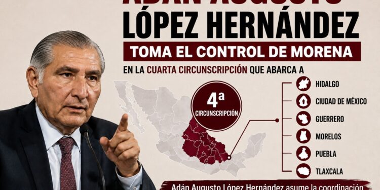 Adán Augusto toma el control de Morena en Hidalgo rumbo al choque electoral de 2027