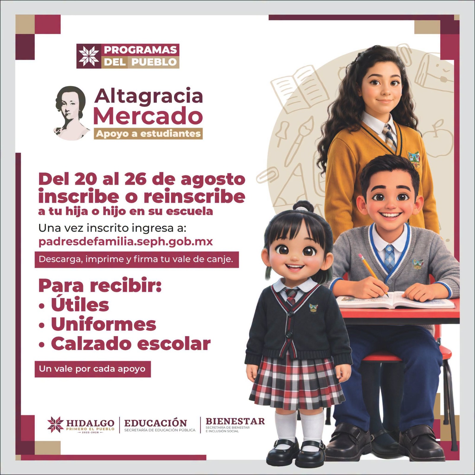 SEPH alista entrega de útiles, uniformes y calzado gratuito para estudiantes de nivel básico